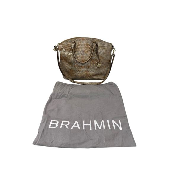 Brahmin Large Duxbury Satchel Champagne Leather Croc Embossed Handbag - Picture 1 of 16